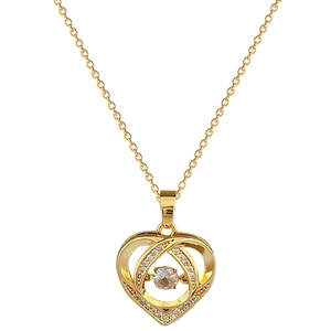 Elegant gold titanium necklace with double interlocking hearts and sparkling zircon stones