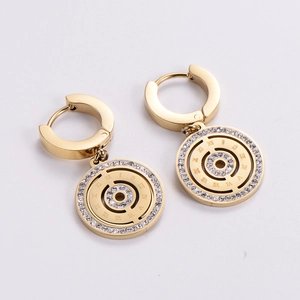 Stainless Steel Leverback Earrings 18K Gold Plated Round Hollow Roman Numerals Zirconia Fashion Jewelry Women