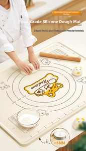 Detail of extra thick silicone baking mat with dog pattern and measurement scales