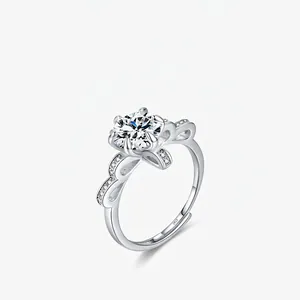 925 Sterling Silver Crown Ring With Round Zircon Sparkling Tiara Hollow Adjustable Open Finger Band Jewelry For Women