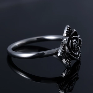 Vintage stainless steel rose skull ring for men and women with retro black finish