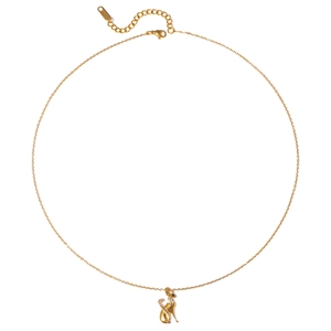 Detail of gold cat pendant necklace with rhinestone collar and adjustable clasp