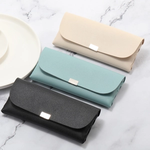 Portable PVC Leather Glasses Case Litchi Texture Sunglasses Pouch With Snap Button Soft Protective Bag For Men Women