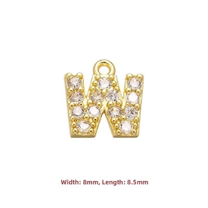Close-up of a gold S925 silver letter W pendant with micro-pave cubic zirconia 8.5x8mm