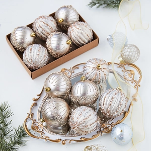 Christmas Ornament Balls Painted Textured Glitter Baubles For Holiday Tree Hanging Decoration Elegant Festive
