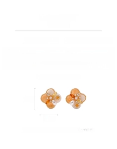 Detail view of pearl flower earrings showing 5.1cm height and zircon stone textures