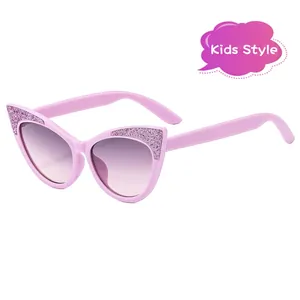 Pink cat-eye glitter sunglasses for kids with gradient lenses and sparkling frame
