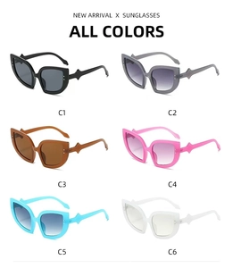 Detailed catalog showing six color variations of chic cat eye sunglasses for women