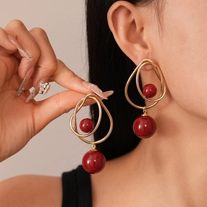 Vintage Geometric Dangle Earrings With Acrylic Beads And 925 Sterling Silver Earring Post Elegant Aesthetic Jewelry Women
