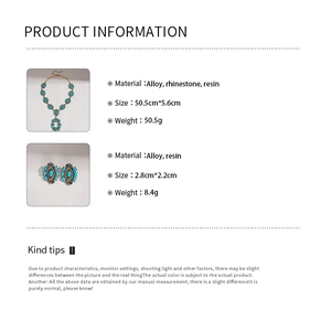 Tableau des tailles détaillé pour parure collier et boucles d'oreilles rétro en résine