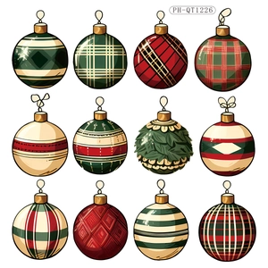 Set of 12 Christmas ball stickers with red, green and gold festive patterns PH-QT1226