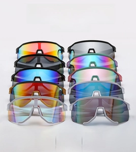 Matrix display of colorful sports sunglasses with durable frames and mirrored lenses