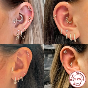 Close-up of S925 sterling silver earrings set featuring cubic zirconia in various shapes