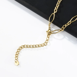 Golden stainless steel box chain necklace with lobster clasp and adjustable link details
