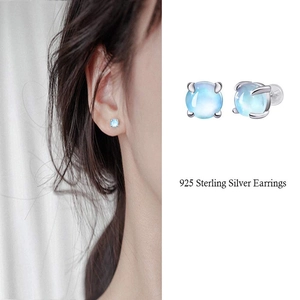 925 Sterling Silver Stud Earrings with translucent synthetic moonstone and four-prong setting