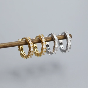 Orecchini a cerchio in argento S925 oro e argento con zirconi rettangolari lucidi