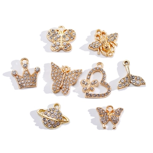 Golden Alloy Rhinestone Charms Butterfly Bee Crown Heart Shape For DIY Jewelry Making Necklace Earring Pendants