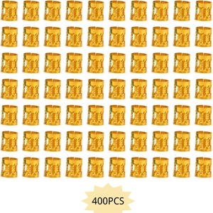 Bulk set of 400 golden adjustable hollow dreadlock cuffs and metal hair rings for braids
