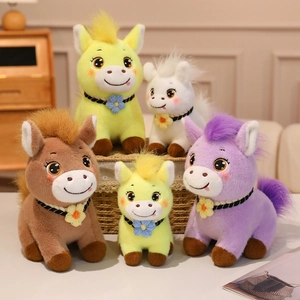 Plush pony keychains in multiple colors with cute knit collars and fluffy tails