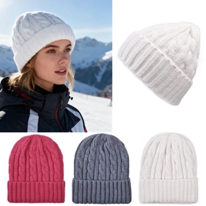 Damen Zopfmuster Beanie Acryl Weiche Warme Wintermütze Einfarbig Umschlag Strickmütze Für Outdoor Alltag