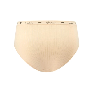 Detail of high waist cotton panties showing vertical ribbed texture and elastic waistband