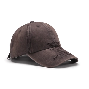 Breathable cotton twill baseball cap in dark brown with elegant black embroidered lettering