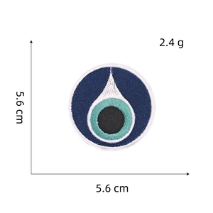 Evil eye embroidery patch in blue and white, round iron-on decorative appliqué, 5.6cm
