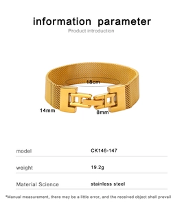 Detailed size chart for 14mm gold mesh stainless steel elastic strap bracelet