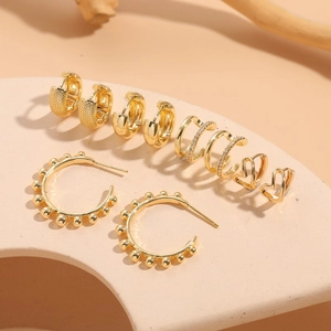 Fashion 14K Gold Plated Copper Zirconia Heart Hoop Earrings Minimalist Geometric Ear Bone Clip C-shaped Jewelry For Women