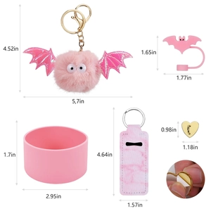 Pink Christmas theme Stanley cup accessory set with precise size specifications for each part