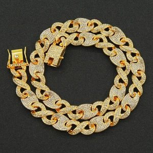 Hip hop gold plated Cuban link chain necklace with sparkling full diamonds for men