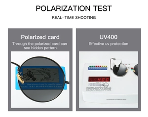 Polarization and UV400 test showing professional protection of round punk sunglasses