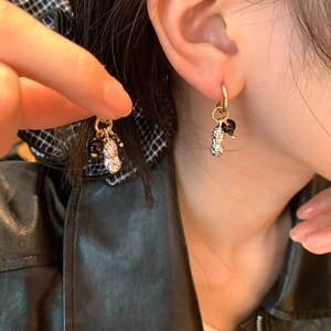 Boucles d'oreilles pendantes cacahuète en cristal vintage avec créoles dorées de style chinois