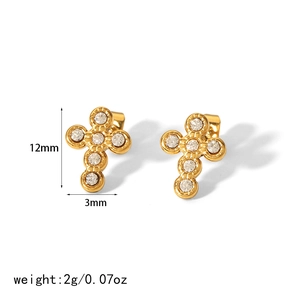 Luxury gold cross earrings with sparkling crystals made of durable stainless steel