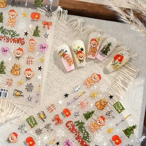 Christmas Nail Art Stickers Cute Cartoon Bear Christmas Tree Snowflakes Self Adhesive Festive DIY Manicure Decals