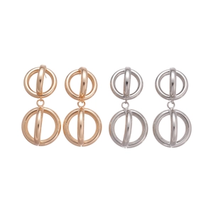 Polished geometric hollow round metal earrings in gold and silver finishes