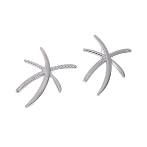 Polished silver stainless steel cross stud earrings with textured beaded arm detail