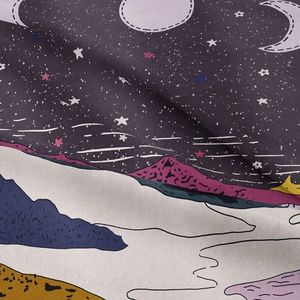 Close-up of bohemian mountain tapestry showing premium twill fabric and artistic starry print