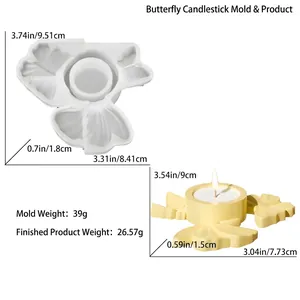 Vista dettagliata dello stampo in silicone a farfalla con dimensioni per portacandele DIY