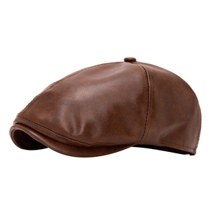 Classic dark brown leather newsboy cap for men featuring premium texture and vintage style