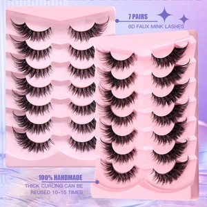 Voluminous 8D Faux Mink False Eyelashes Thick Fox Eye Style Transparent Stem Handmade Reusable Natural Black Makeup Lashes