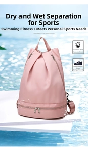 Pink waterproof oxford swimming bag with separate dry-wet zones and bottom shoe pocket
