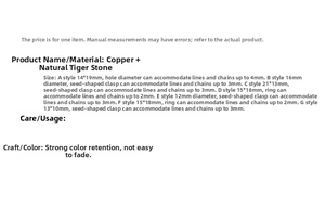 Detailed view of 18K gold plated tiger stone pendant charms with size measurements