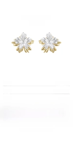 Detailed view of dual-wear floral earrings with S925 silver needle and 18K gold plating