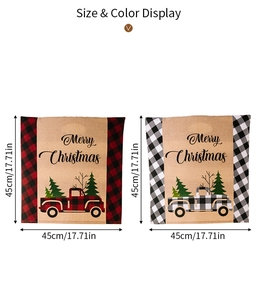 Detail of Christmas chair cover set with red plaid patterns and Merry Christmas print