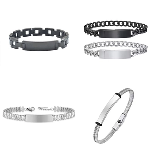 Minimalist stainless steel customizable bracelets in black and silver finishes