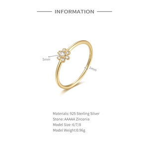 Specifications of 925 sterling silver flower ring with AAAAA zirconia and 1mm slim band