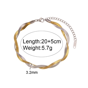 18K gold plated stainless steel double layer herringbone chain anklet 20+5cm