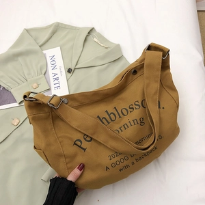 Sac fourre-tout en toile jaune moutarde avec lettrage vintage et grande capacité
