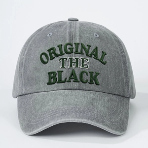 Washed grey cotton baseball cap featuring green ORIGINAL THE BLACK 3D embroidery
